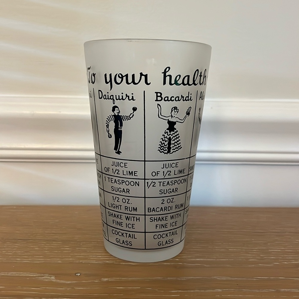 Vintage MCM Frosted Recipe Cocktail Shaker Glass